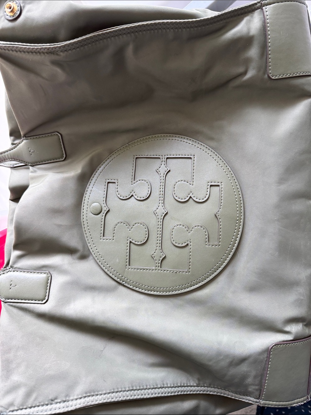 Tory Burch Olive Leather Logo Tote